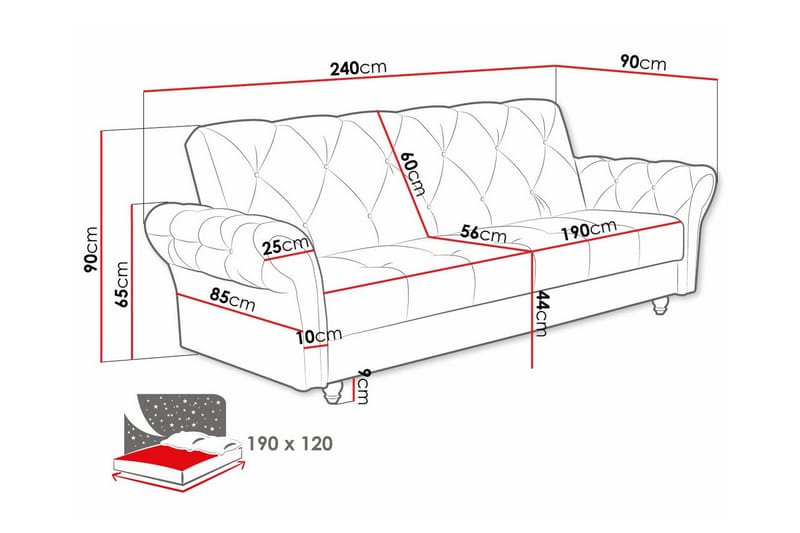 3-sits Bäddsoffa Denegal - Möbler - Soffa - Bäddsoffa - 3 sits bäddsoffa