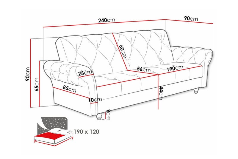 3-sits Bäddsoffa Denegal - Möbler - Soffa - Bäddsoffa - 3 sits bäddsoffa