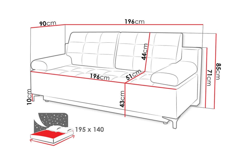 Bäddsoffa Brassington - Grå - Möbler - Soffa - Bäddsoffa - 3 sits bäddsoffa