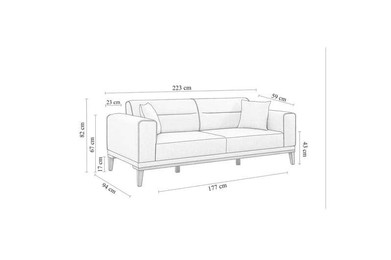 Bäddsoffa Charlesbourg 3-sits 223x94 cm - Mörkgrå - Möbler - Soffa - Bäddsoffa - 3 sits bäddsoffa