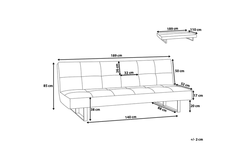 Bäddsoffa Derby 189 cm - Brun - Möbler - Soffa - Bäddsoffa - 3 sits bäddsoffa