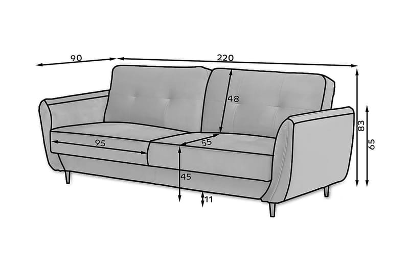 Bäddsoffa Kaval 3-sits - Grå - Möbler - Soffa - Bäddsoffa - 3 sits bäddsoffa