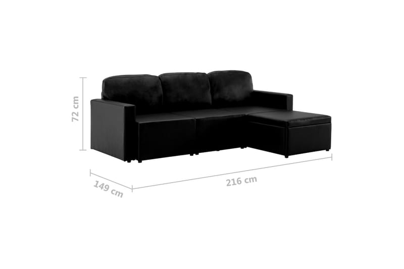 Bäddsoffa modulär 3-sits svart konstläder - Svart - Möbler - Soffa - Bäddsoffa - 3 sits bäddsoffa