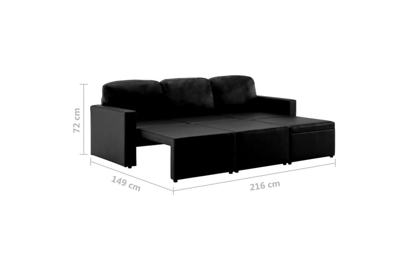 Bäddsoffa modulär 3-sits svart konstläder - Svart - Möbler - Soffa - Bäddsoffa - 3 sits bäddsoffa