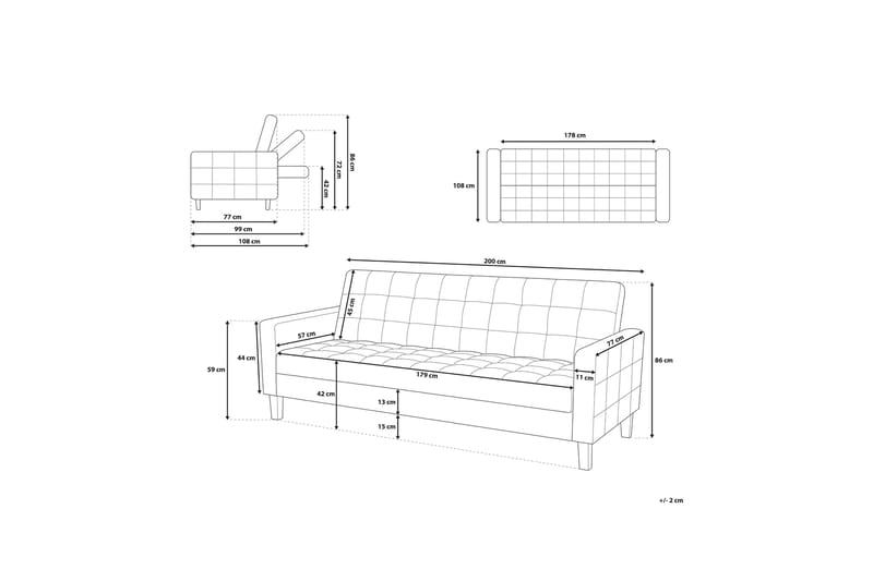 Bäddsoffa Vehkoo 200 cm - Grå - Möbler - Soffa - Bäddsoffa - 3 sits bäddsoffa