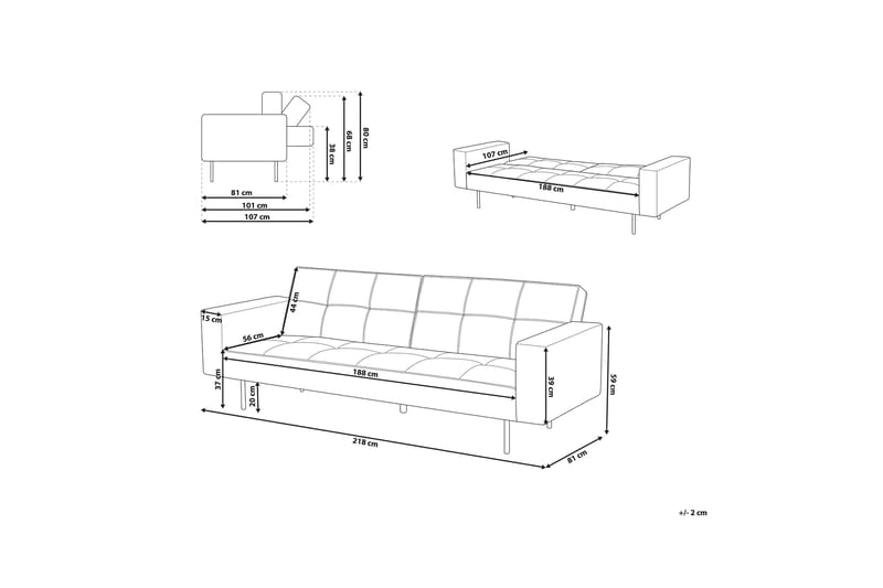 Bäddsoffa Visnes 218 cm - Rosa - Möbler - Soffa - Bäddsoffa - 3 sits bäddsoffa