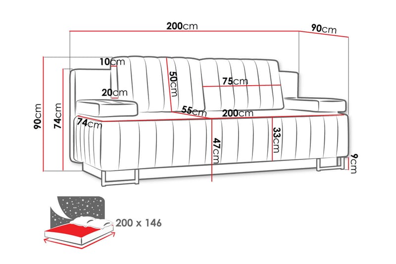 Elsinore Bäddsoffa - Grå - Möbler - Soffa - Bäddsoffa - 3 sits bäddsoffa