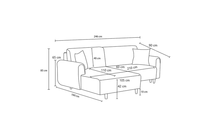 4-sits Bäddsoffa med Divan Alfie 4-sits - Antracit - Möbler - Soffa - Bäddsoffa - Bäddsoffa divan