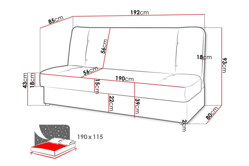 3-sits Bäddsoffa Bohula - Grå - Möbler - Soffa - Bäddsoffa - Bäddsoffa divan