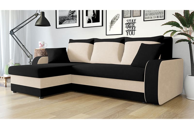 3-sits Hörnbäddsoffa Nyarp Universal - Beige/Svart/Vit - Möbler - Soffa - Bäddsoffa - Bäddsoffa divan