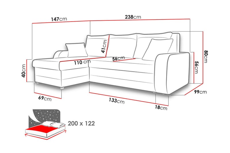 3-sits Hörnbäddsoffa Nyarp Universal - Beige/Svart/Vit - Möbler - Soffa - Bäddsoffa - Bäddsoffa divan