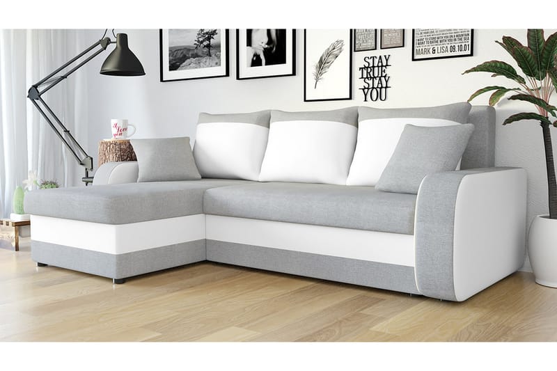 3-sits Hörnbäddsoffa Nyarp Universal - Ljusgrå/Vit - Bäddsoffa divan