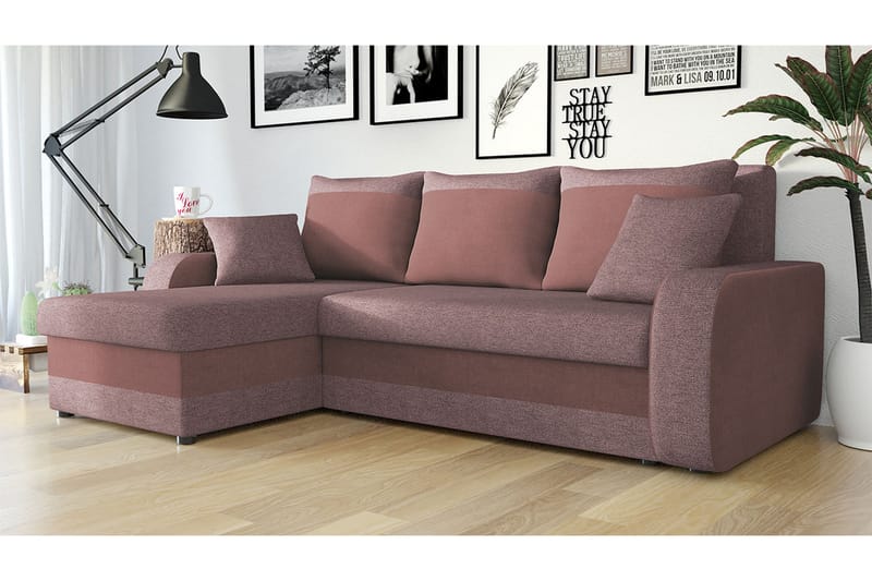 3-sits Hörnbäddsoffa Nyarp Universal - Rosa - Sammetssoffa - Bäddsoffa divan