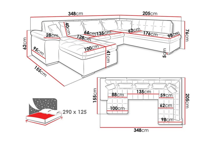 5-sits Hörnbäddsoffa Sakri - Bäddsoffa divan