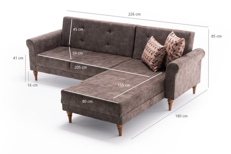 Bäddsoffa m. Divan Colombia 4-sits 205x180 - Antracit - Möbler - Soffa - Bäddsoffa - Bäddsoffa divan