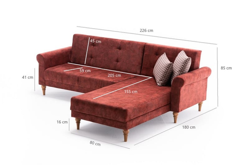 Bäddsoffa m. Divan Colombia 4-sits 205x180 - Röd - Möbler - Soffa - Bäddsoffa - Bäddsoffa divan