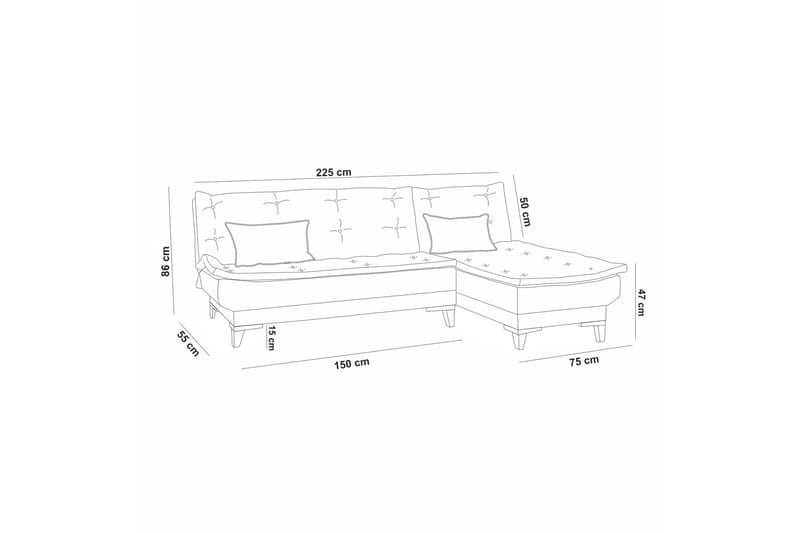 Bäddsoffa m. Divan Longburn 4-sits 107x205 - Grå - Möbler - Soffa - Bäddsoffa - Bäddsoffa divan