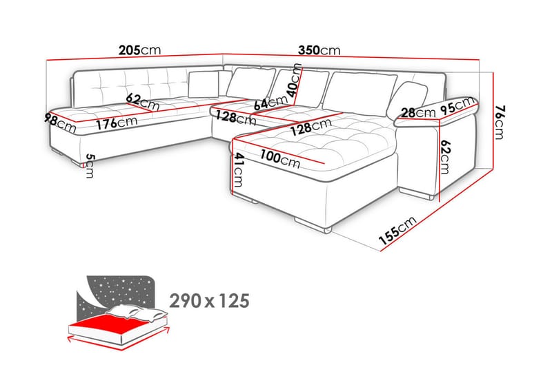 Bäddsoffa m. Divan och Schäslong Sororia 4-sits - Rosa - Möbler - Soffa - Bäddsoffa - Bäddsoffa divan