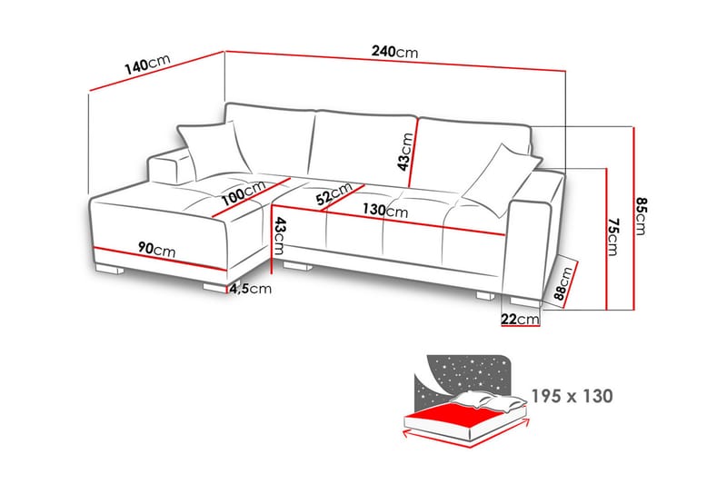 Divanbäddsoffa Dallas 240x140x80 cm - Brun - Möbler - Soffa - Bäddsoffa - Bäddsoffa divan