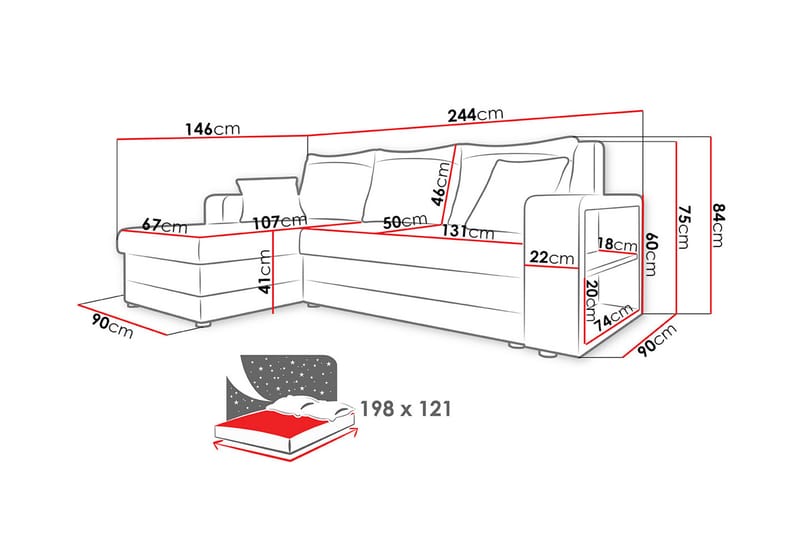 Divanbäddsoffa Fano 240x146x84 cm - Grå - Möbler - Soffa - Bäddsoffa - Bäddsoffa divan