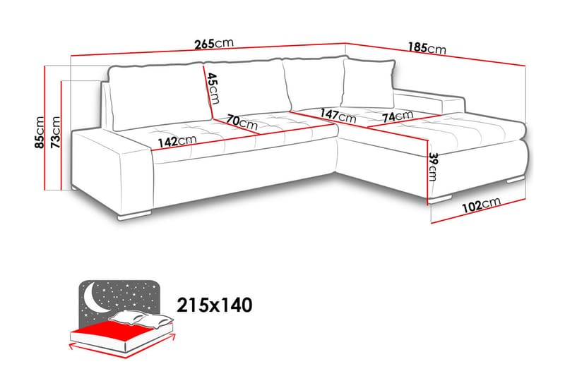 Divanbäddsoffa Ianto 265x185x85 cm - Svart - Möbler - Soffa - Bäddsoffa - Bäddsoffa divan