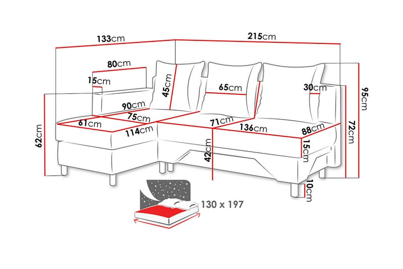 Divanbäddsoffa Tom 215x133x72 cm - Beige/Grå - Möbler - Soffa - Bäddsoffa - Bäddsoffa divan