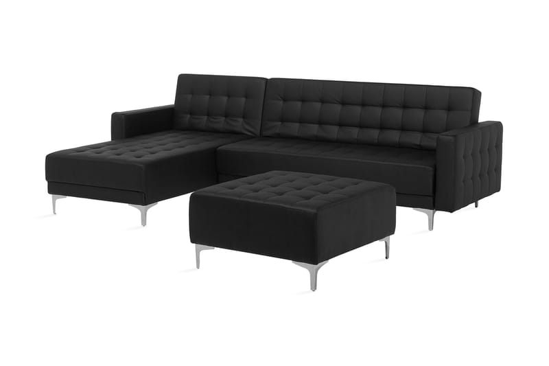 Hörnbäddsoffa Westerleigh Höger med Fotpall Konstläder - Svart - Möbler - Soffa - Bäddsoffa - Bäddsoffa divan