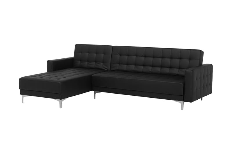 Hörnbäddsoffa Westerleigh Höger med Fotpall Konstläder - Svart - Möbler - Soffa - Bäddsoffa - Bäddsoffa divan