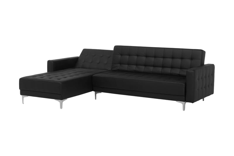 Hörnbäddsoffa Westerleigh Höger med Fotpall Konstläder - Svart - Möbler - Soffa - Bäddsoffa - Bäddsoffa divan