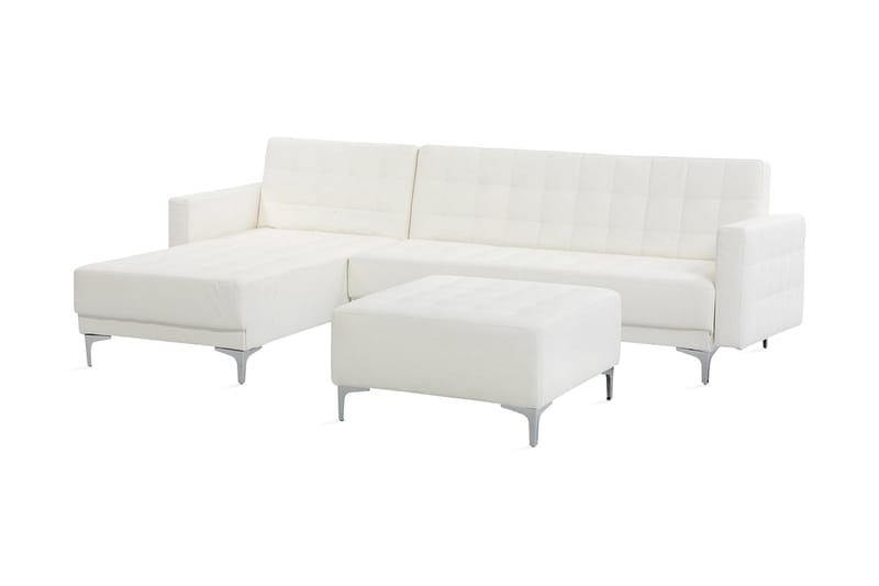 Hörnbäddsoffa Westerleigh Höger med Fotpall Konstläder - Vit - Möbler - Soffa - Bäddsoffa - Bäddsoffa divan