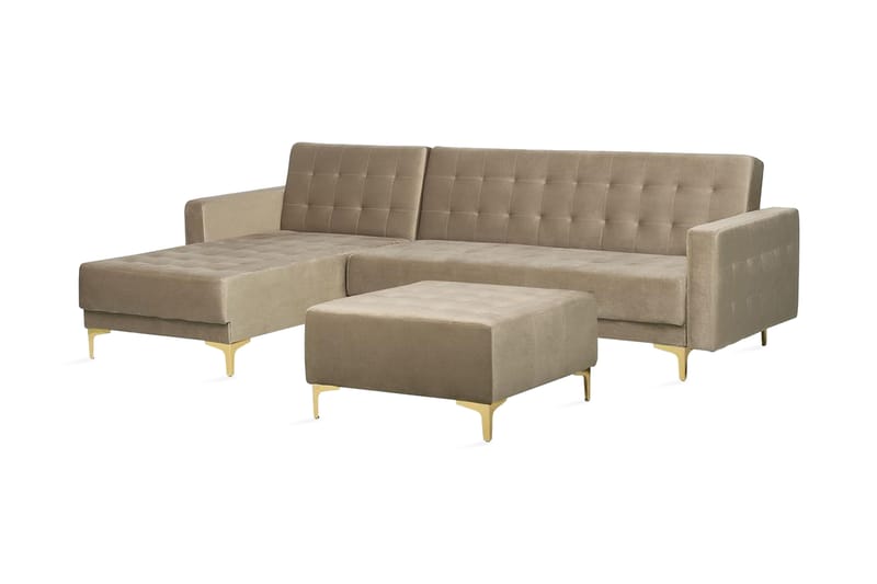 Hörnbäddsoffa Westerleigh Höger med Fotpall Sammet - Beige - Möbler - Soffa - Bäddsoffa - Bäddsoffa divan