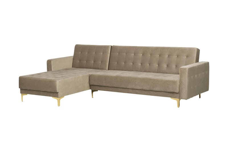 Hörnbäddsoffa Westerleigh Höger med Fotpall Sammet - Beige - Möbler - Soffa - Bäddsoffa - Bäddsoffa divan