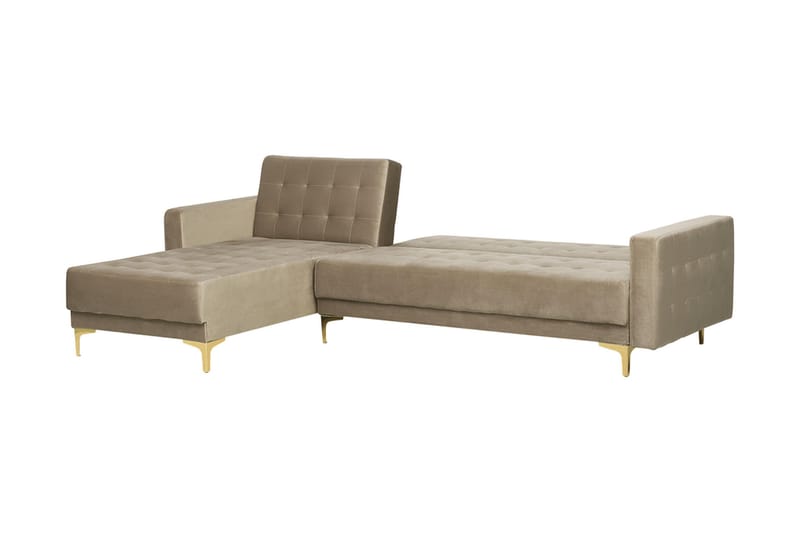 Hörnbäddsoffa Westerleigh Höger med Fotpall Sammet - Beige - Möbler - Soffa - Bäddsoffa - Bäddsoffa divan