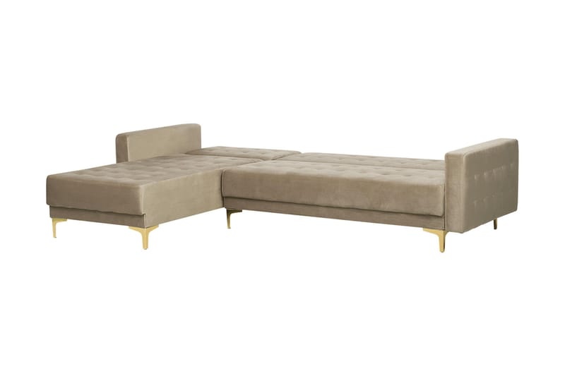 Hörnbäddsoffa Westerleigh Höger med Fotpall Sammet - Beige - Möbler - Soffa - Bäddsoffa - Bäddsoffa divan