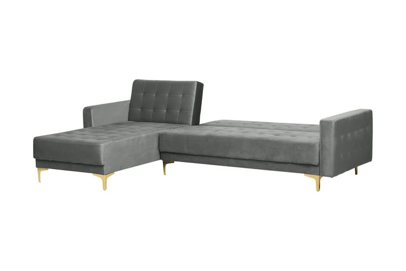 Hörnbäddsoffa Westerleigh Höger med Fotpall Sammet - Grå - Möbler - Soffa - Bäddsoffa - Bäddsoffa divan