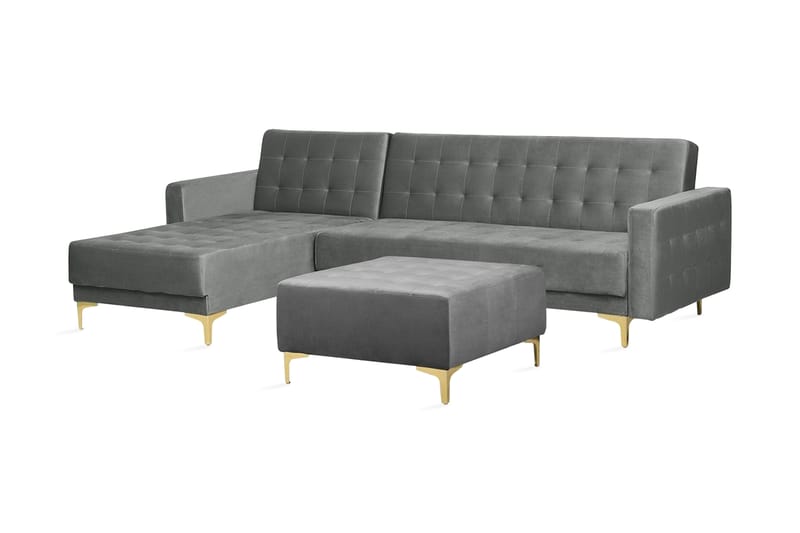 Hörnbäddsoffa Westerleigh Höger med Fotpall Sammet - Grå - Möbler - Soffa - Bäddsoffa - Bäddsoffa divan