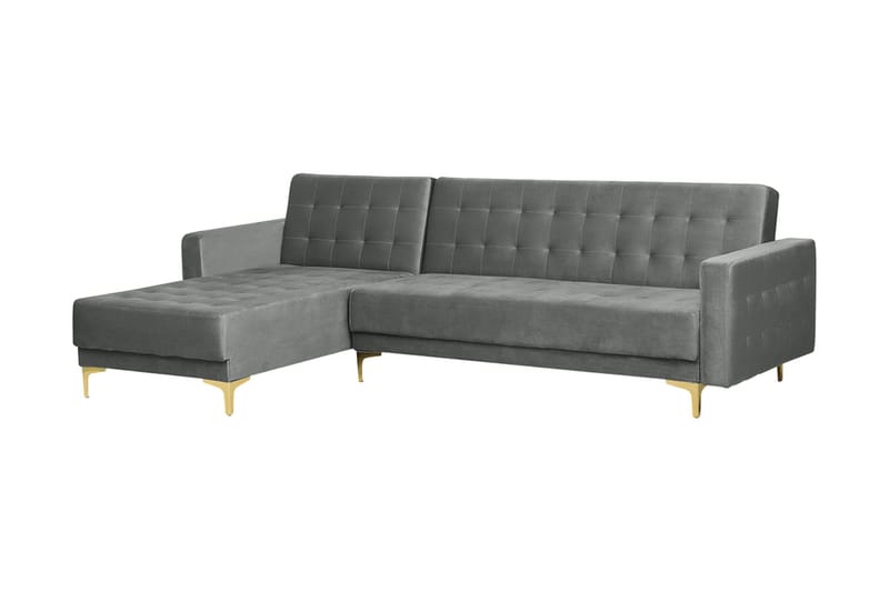 Hörnbäddsoffa Westerleigh Höger med Fotpall Sammet - Grå - Möbler - Soffa - Bäddsoffa - Bäddsoffa divan