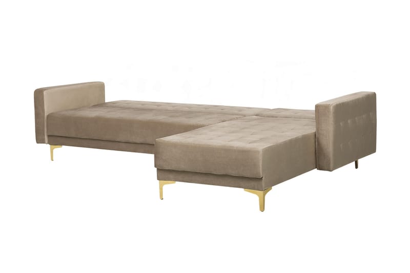 Hörnbäddsoffa Westerleigh med Fotpall Sammet - Beige - Möbler - Soffa - Bäddsoffa - Bäddsoffa divan