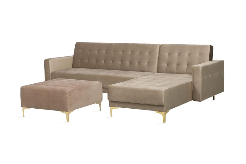 Hörnbäddsoffa Westerleigh med Fotpall Sammet - Beige - Möbler - Soffa - Bäddsoffa - Bäddsoffa divan