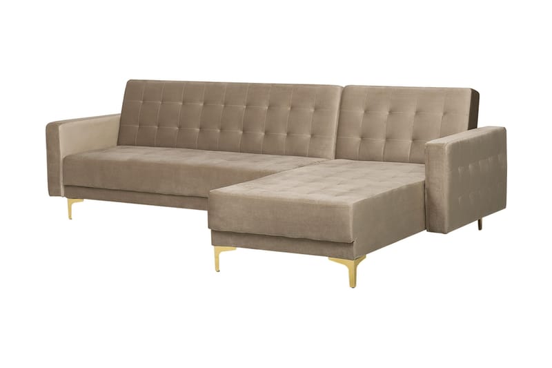 Hörnbäddsoffa Westerleigh med Fotpall Sammet - Beige - Möbler - Soffa - Bäddsoffa - Bäddsoffa divan