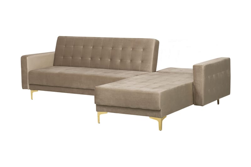 Hörnbäddsoffa Westerleigh med Fotpall Sammet - Beige - Möbler - Soffa - Bäddsoffa - Bäddsoffa divan