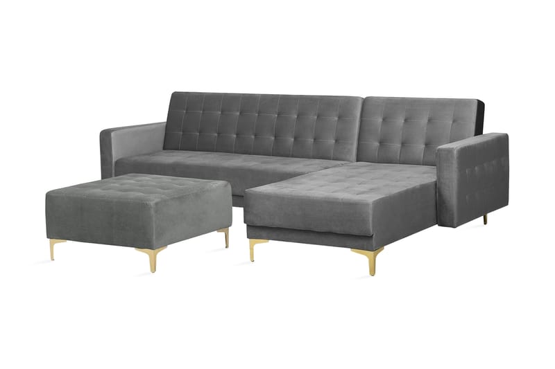 Hörnbäddsoffa Westerleigh med Fotpall Sammet - Grå - Möbler - Soffa - Bäddsoffa - Bäddsoffa divan