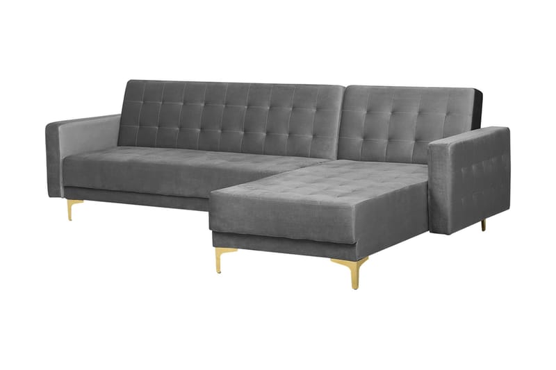 Hörnbäddsoffa Westerleigh med Fotpall Sammet - Grå - Möbler - Soffa - Bäddsoffa - Bäddsoffa divan