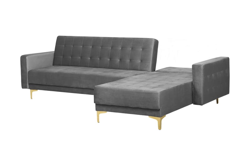 Hörnbäddsoffa Westerleigh med Fotpall Sammet - Grå - Möbler - Soffa - Bäddsoffa - Bäddsoffa divan