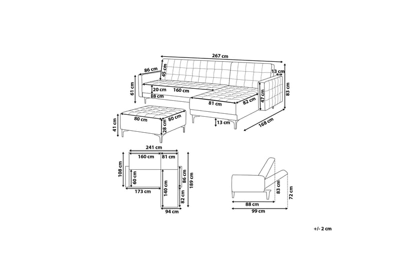 Hörnbäddsoffa Westerleigh med Fotpall Sammet - Grå - Möbler - Soffa - Bäddsoffa - Bäddsoffa divan