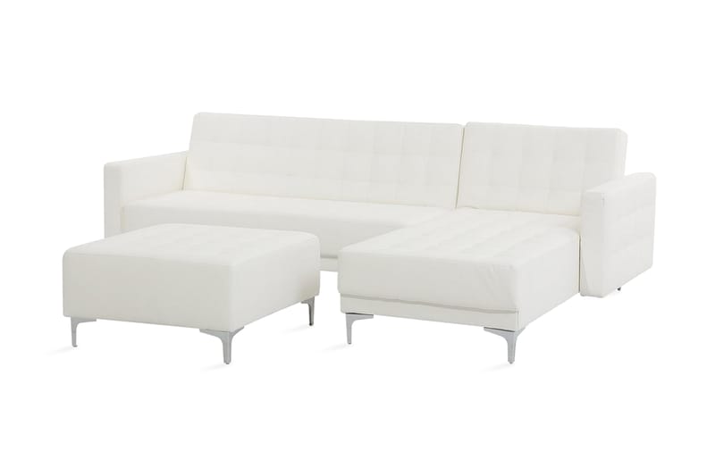 Hörnbäddsoffa Westerleigh Vänster med Fotpall Konstläder - Vit - Möbler - Soffa - Bäddsoffa - Bäddsoffa divan