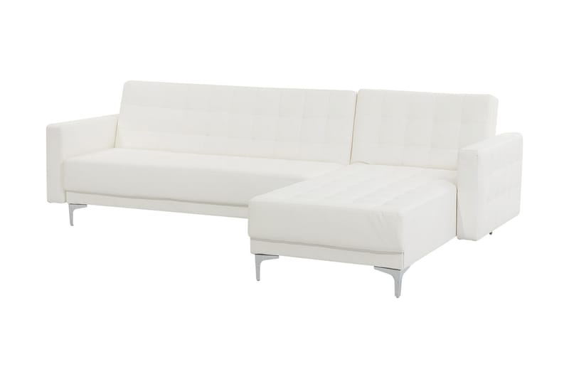 Hörnbäddsoffa Westerleigh Vänster med Fotpall Konstläder - Vit - Möbler - Soffa - Bäddsoffa - Bäddsoffa divan