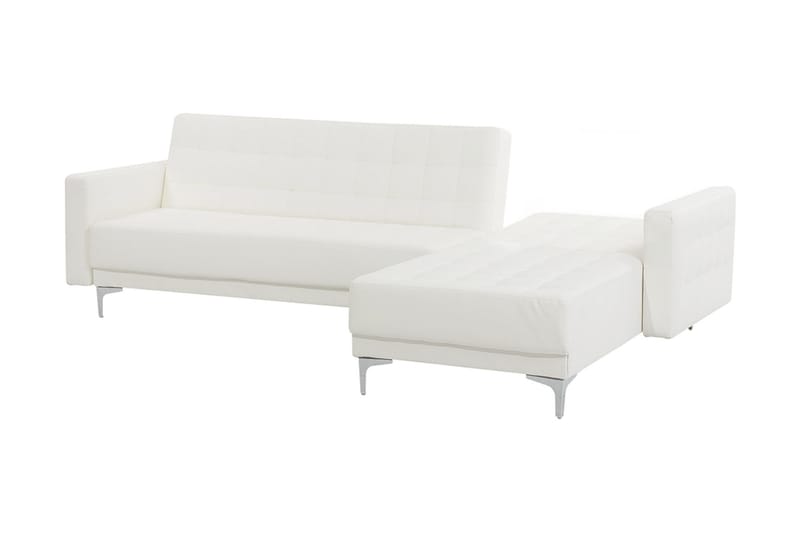 Hörnbäddsoffa Westerleigh Vänster med Fotpall Konstläder - Vit - Möbler - Soffa - Bäddsoffa - Bäddsoffa divan