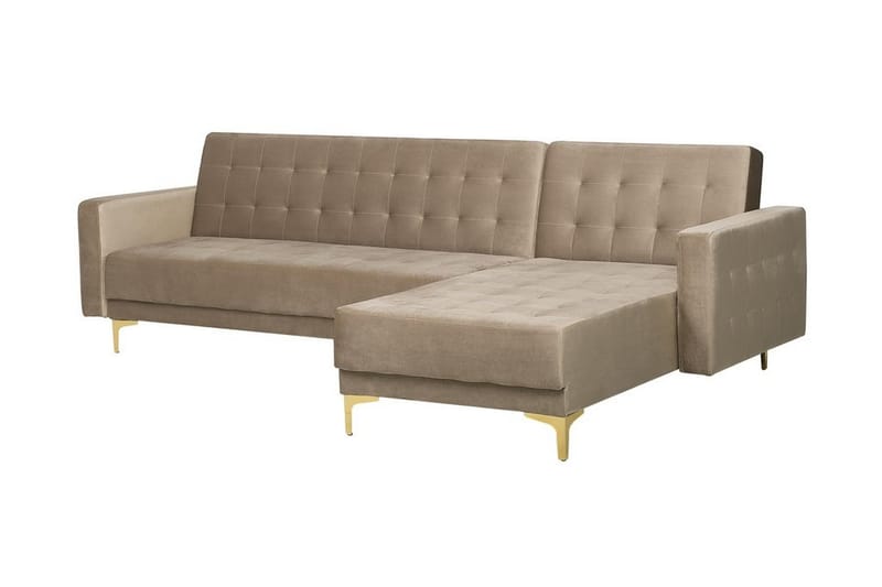 Hörnbäddsoffa Westerleigh Vänster Sammet - Beige - Möbler - Soffa - Bäddsoffa - Bäddsoffa divan