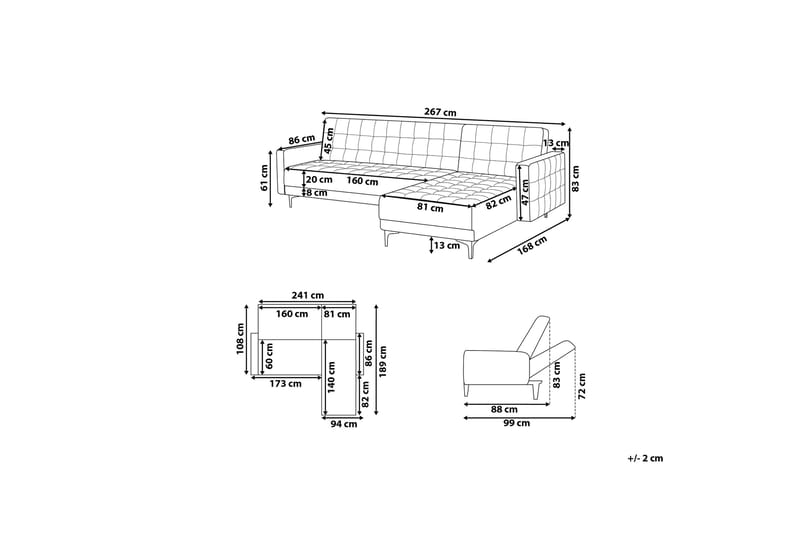 Hörnbäddsoffa Westerleigh Vänster Sammet - Grå - Möbler - Soffa - Bäddsoffa - Bäddsoffa divan